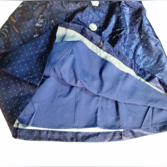 Danielle Bernstein Rhinestone Button Fit Flare Satin Mini Dress Navy Dots NWT - Picture 5 of 9